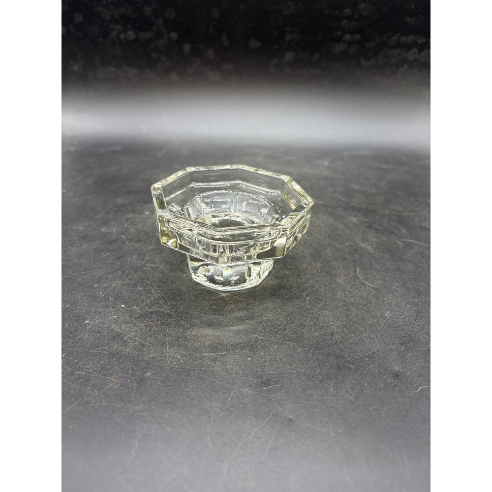 Vintage Clear Glass Octagon Taper Candle Holder Pedestal Base 3.25 Inch